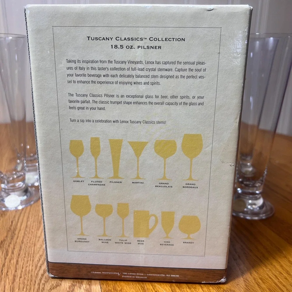 Lenox Tuscany Classics Crystal Pilsner Glasses Set 4 Austria 18.5oz NOS